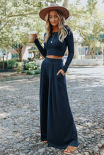 Load image into Gallery viewer, Pre-Order Dark Blue Rib Knit Cropped Top &amp; Pocket Wide Leg Pants Set