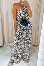 Load image into Gallery viewer, Leopard Print Asymmetric One Shoulder Pocket Loose Jumpsuit