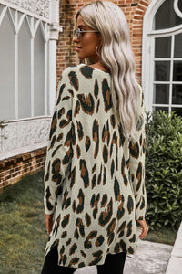 V-Neck Leopard Knit Tunic