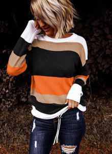 Orange Color block Knit Sweater