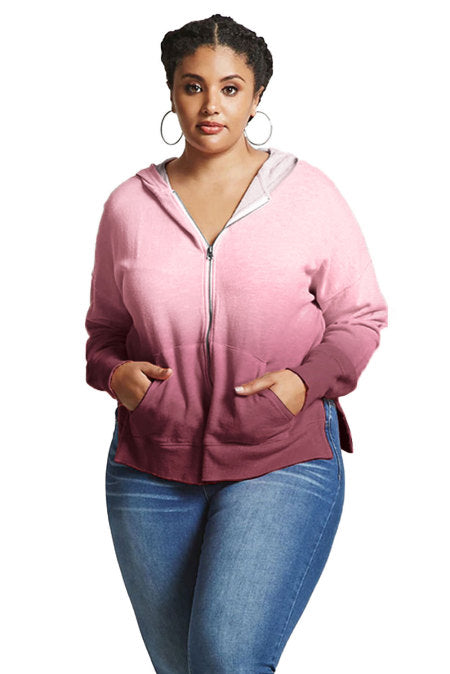 Pre Order Plus Size Ombre Zip Up Hoodie