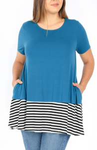 Teal Tunic with Stripe Accent