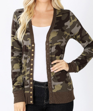 Load image into Gallery viewer, Camo Tunic Material Snap Cardigan