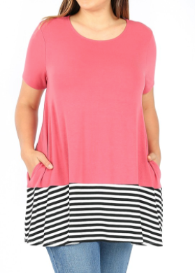 Rose Short Sleeve Tunic with Black & White Accents