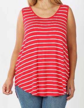 Ruby Red Scoop Neck Striped Tank
