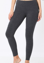 Load image into Gallery viewer, Charcoal Wide Waistband Moto Leggings