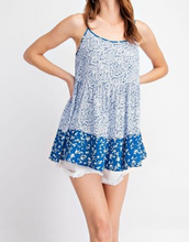 Load image into Gallery viewer, Blue Floral Rayon Ruffle Tank