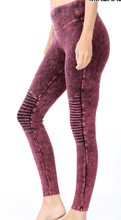 Load image into Gallery viewer, Burgundy Mineral Wash Moto Leggings