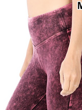Load image into Gallery viewer, Burgundy Mineral Wash Moto Leggings