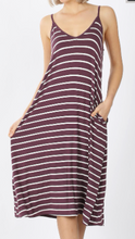 Load image into Gallery viewer, Eggplant with White Stripes Midi Dress