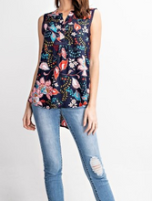 Load image into Gallery viewer, Navy Floral High Low Tank Top