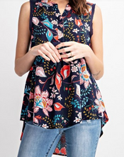 Load image into Gallery viewer, Navy Floral High Low Tank Top