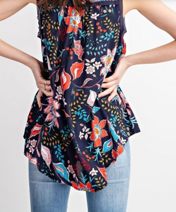 Navy Floral High Low Tank Top