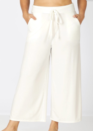 White Cropped Lounge Pants