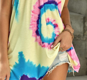 Yellow Criss Cross Tie Dye Tank Tunic