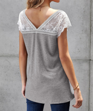 Load image into Gallery viewer, Heather Grey Lace Accent Top