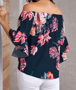 Navy Floral Front Tie Blouse