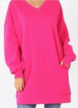Load image into Gallery viewer, Hot pink V-Neck Sweatshirt Tunic
