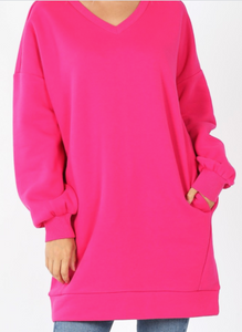 Hot pink V-Neck Sweatshirt Tunic