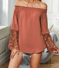 Load image into Gallery viewer, Off the Shoulder Crochet Sleeve Top