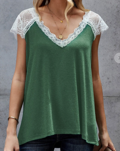 Re-Order Green Lace Accent Top