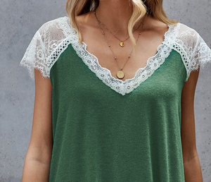 Re-Order Green Lace Accent Top