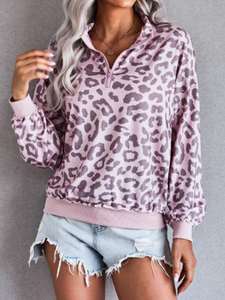 Mauve Leopard Half Zip Sweatshirt