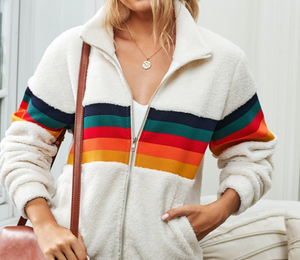 Rainbow Stripe Sherpa Jacket