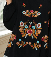Load image into Gallery viewer, Black Embroidered Off Shoulder Boho Blouse
