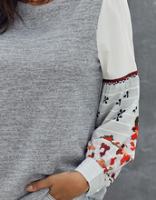 Load image into Gallery viewer, Grey Knit top with Printed Sleeve