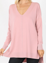 Load image into Gallery viewer, Mauve Oversized High Low Sweater with Side Slits