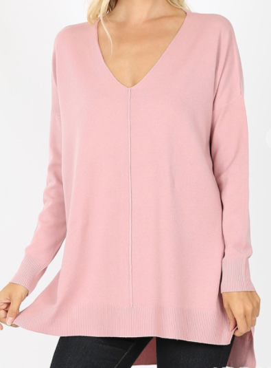 Mauve Oversized High Low Sweater with Side Slits