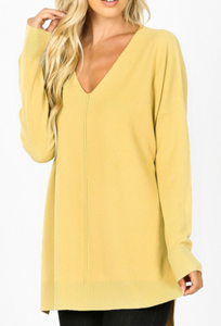 Light Mustard Oversized High Low Sweater with Side Slits
