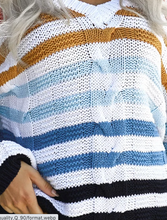 Load image into Gallery viewer, Pre-Order V-Neck Cable Knit Multi Stripe Sweater