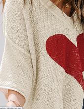 Load image into Gallery viewer, Beige V-neck Dropped Sleeve Heart Print Slouchy Top Valentine