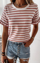Load image into Gallery viewer, Pre-Order Stripe T-Shirt w/Ruffle Sleeve