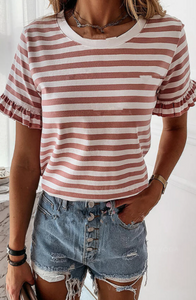 Pre-Order Stripe T-Shirt w/Ruffle Sleeve