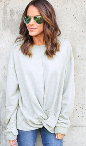 Knot Twist Front Long Sleeve Casual Pullover Sweatshirt