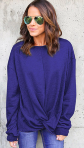 Knot Twist Front Long Sleeve Casual Pullover Sweatshirt