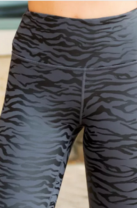 Pre-Order Black High Waist Tummy Control Zebra Stripes Print Leggings