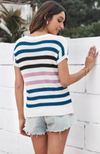Load image into Gallery viewer, Pre-Order Short Sleeves Crew Neck Striped Knitted Top
