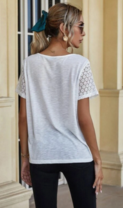 Pre-Order White Lace Sleeve T-Shirt