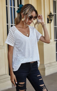 Pre-Order White Lace Sleeve T-Shirt