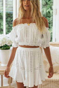 Pre-Order Lace Off Shoulder Crop Top and Ruffle Skirt Two-piece Set
