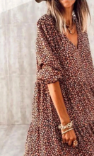 Load image into Gallery viewer, V Neck Long Sleeve Pleated Casual Floral Dress