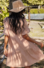 Load image into Gallery viewer, Pre-Order Pink Ruffle Short Sleeve V Neck Buttoned Tassel Swing Mini Dress