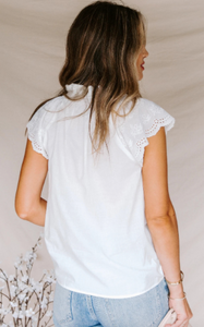 Pre-Order White Embroidered Eyelet Cap Sleeve Top