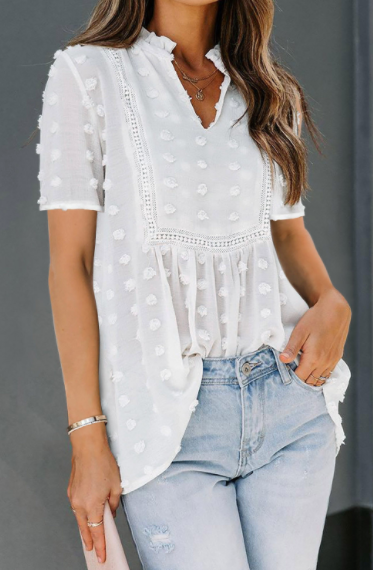 Swiss Dot Short Sleeve Flowy Top