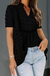 Swiss Dot Short Sleeve Flowy Top