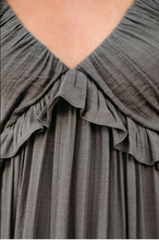 Load image into Gallery viewer, Pre-Order Gray Smocked Ruffle Maxi Dress